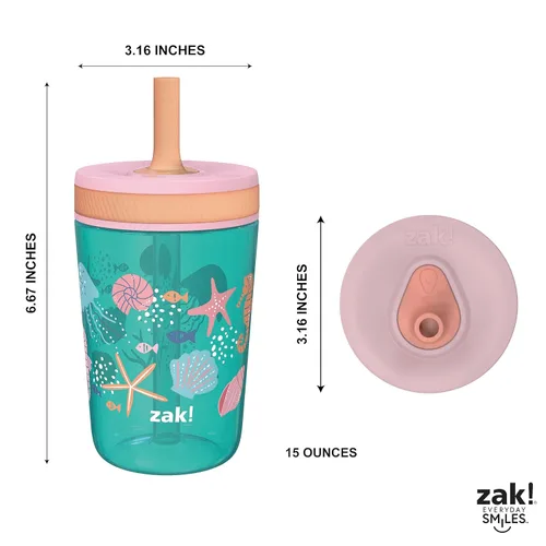 Vista 8 de Zak Designs Kelso Juego de vasos de 15 oz, (Shells) con tapa a rosca hermética con popote de plástico duradero y silicona, paquete perfecto de vasos