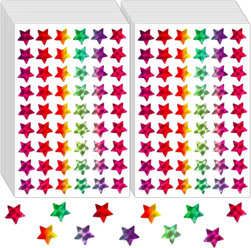1890 calcomanías holográficas de estrellas pequeñas de arcoíris para tabla de recompensas, 35 hojas de calcomanías de estrellas brillantes para