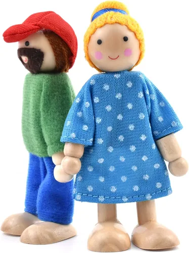 Vista 3 de Jzszera Casa de muñecas de madera de personas de 7 figuras, conjunto familiar de muñecas para niñas y niños pequeños, casa de muñecas, accesorios