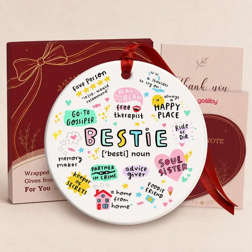 GOSSBY Divertido adorno de Navidad BESITE de la amistad – Larga distancia, mejor regalo de demonio para mujeres – Adorno de cerámica con texto en