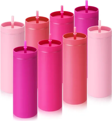 Vista 17 de Baderke - Paquete de 8 vasos delgados de 16 onzas a granel con tapa y Verde oscuro