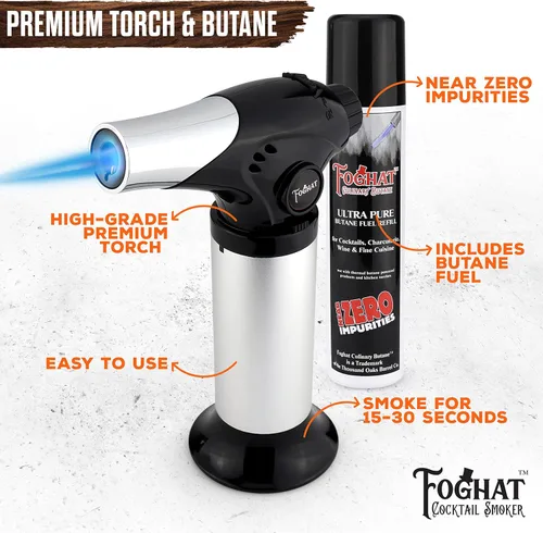 Vista 4 de Foghat Cocktail Smoker - Kit ahumador de cócteles Foghat con combustible de virutas de madera de roble de barricas de whiskey bourbon, nogal ginebra
