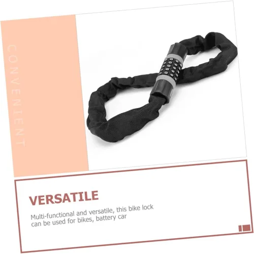 Vista 4 de PRETYZOOM Cerradura de cadena de bicicleta de acero al carbono resistente con combinación reajustable para motos, scooters eléctricos, puertas