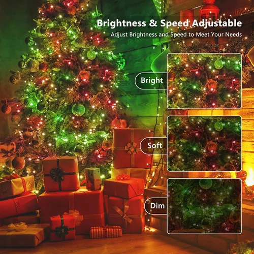 Vista 3 de Cadena de luces de Navidad, 164 pies, 500 luces LED RGB que cambian de color con control remoto, mini luces de Navidad regulables para exteriores