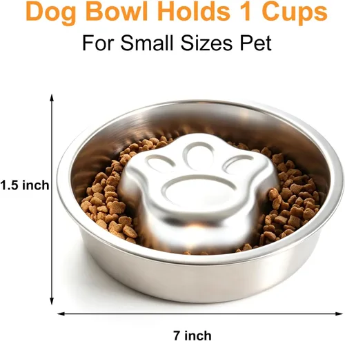 Vista 5 de Cuencos de acero inoxidable para perros de alimentación lenta, cuenco de comida lenta para perros y gatos, capacidad de 1 taza, soporte de comida