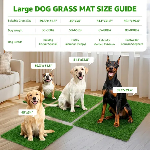 Vista 7 de Alfombra de césped artificial grande para orina para perro, alfombra de césped artificial grande para cachorros, alfombra de césped lavable