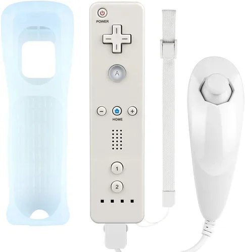 Vista 2 de Lyyes Remote Controller for Wii, Wii Remote and Nunchuck Controllers with Silicon Case and Strap for Wii and Wii U (White)