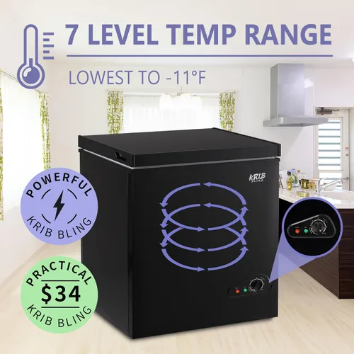Vista 2 de KRIB BLING Congelador de pecho con cesta de congelador, 5.0 pies cúbicos Mini congelador con termostato de 7 niveles de temperatura, puerta superior