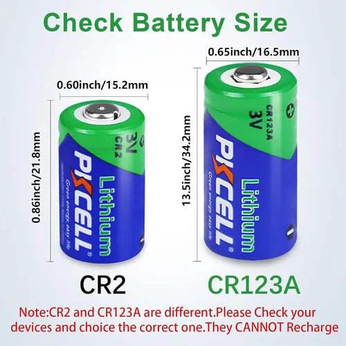 Vista 2 de pkcell Batería de litio CR123A de 3 V, paquete de 12 baterías de 1500 mAh, CR123A, baterías de litio de 123 A de 3 voltios de alta potencia, CR123