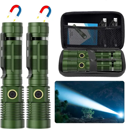 Vista 17 de Hoxida Linternas Tácticas Pequeñas de Alta Luminosidad - 1500 Metros de Haz Largo Súper Brillante, Linterna LED Magnética Recargable por USB