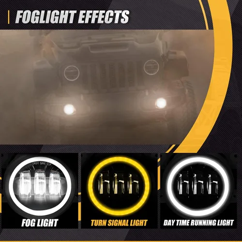 Vista 4 de Conjunto de luces antiniebla LED de 4 pulgadas con anillo de halo DRL, señal de giro compatible con Wrangler 07-17 / 14-18 Cherokee / 11-14 Charger