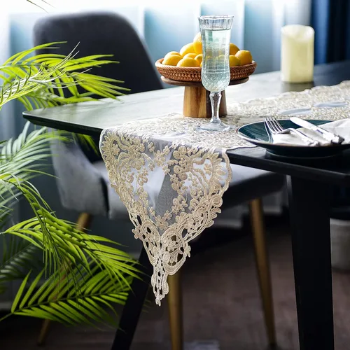 Vista 4 de SUTAVIA Camino de mesa de encaje bordado, pañuelo clásico rectangular de macramé, para cocina, comedor, mesa de café, bufanda de mantel y banquete