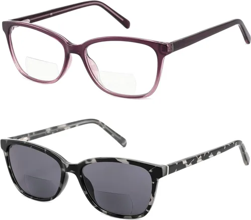 Vista 8 de Gafas de lectura bifocales para mujer, luz azul, lectores de computadora, parte superior transparente, marco de ojo de gato, elegante, moda