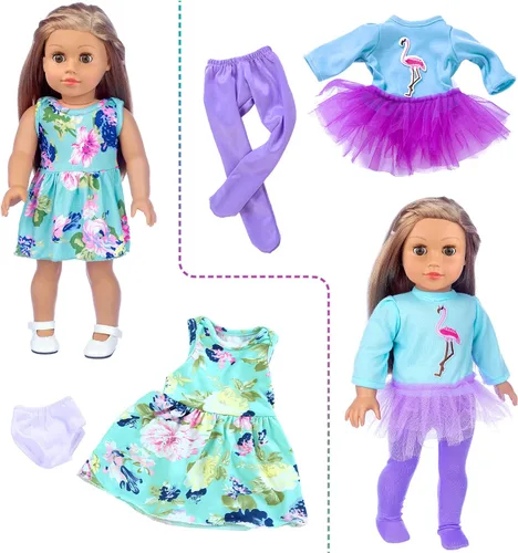 Vista 7 de ZITA ELEMENT 24 piezas de ropa y accesorios para muñecas americanas de 18 pulgadas - Trajes de ropa para muñecas, vestidos, trajes de baño, mallas