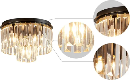 Vista 3 de AGV LIGHTING Lámpara de Techo de Cristal, Luminaria de Techo Semi Empotrada Moderna, D12 x H8, Base E12 3-Luces, Acabado Negro