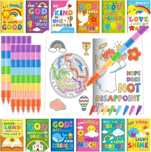 Vista 22 de BenLouis 24 mini libros para colorear de héroe para niños con 24 crayones apilables, recuerdos de fiesta de héroes, libros de actividades a granel