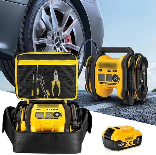 Vista 7 de Bolsa de compresor de aire compatible con el inflador de neumáticos DEWALT 20V Max (DCC020IB), funda de inflador portátil compatible