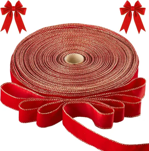 Vista 6 de Cinta de terciopelo de Navidad de 100 yardas, cinta ancha de Navidad con cable, cinta de Navidad para exteriores, impermeable, envoltura
