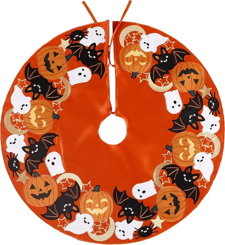 Falda de árbol de calabaza de otoño de 36 pulgadas bordada de Acción de Gracias para cosecha de otoño, falda de árbol de Navidad para fiesta