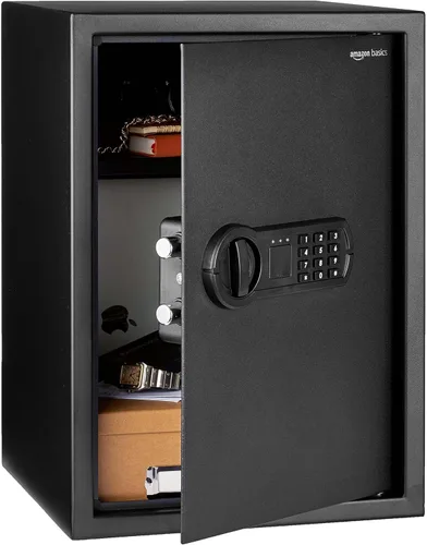 Vista 7 de Amazon Basics Caja fuerte electrónica de seguridad para el hogar de acero con bloqueo de teclado programable para documentos, joyas, objetos