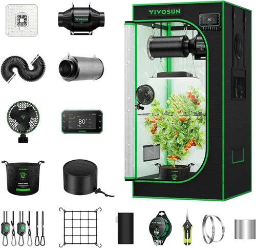 VIVOSUN Smart Pro - Kit de tienda de cultivo de 2 x 2 pies, 1 planta, control automático integrado con WiFi con GrowHub E42A+, luz LED de