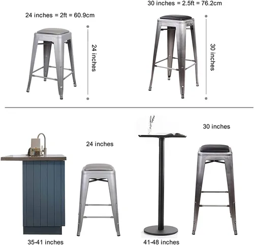Vista 138 de GIA Taburete de mostrador sin respaldo de 24 pulgadas, cantidad de 4, bronce con asiento de madera clara