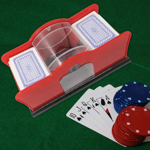 Vista 3 de Evelots Juego de cartas Shuffler - Soporte para 2 cartas de cubierta, sistema de manivela fácil, máquina barajadora de cartas, barajadora de cartas