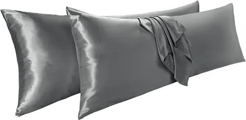 Vista 12 de Vonty 2 fundas de almohada de satén estándar – Fundas de almohada de 20 x 26 pulgadas, fundas de almohada negras para proteger la piel y el cabello