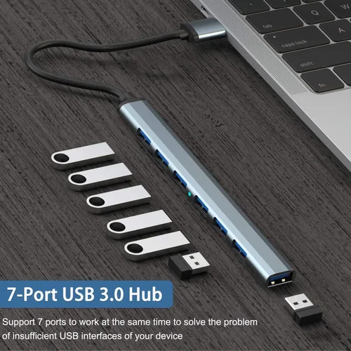 Vista 2 de Hub USB 3.0 con 7 puertos, vienon Aluminium USB 3.0 Hub USB Splitter Extender para laptop, PC, MacBook, Mac Pro, Mac mini, iMac, Surface Pro y más