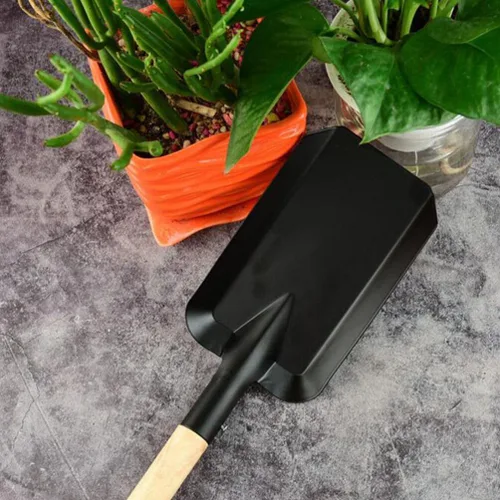 Vista 4 de Veemoon Pala de ceniza pequeña para chimenea, pala de jardinería con mango de madera, pala de carbón de hierro para barbacoa, chimenea, suministros