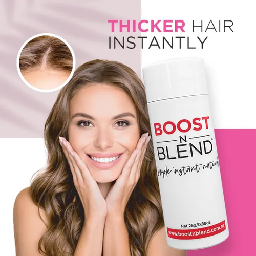 Vista 2 de Boost N Blend Volumizador de cabello con corrector de cuero cabelludo y fibras de algodón para adelgazar el cabello en mujeres (0.88 onzas)