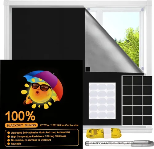 Cubierta opaca para ventana, velcro mejorado, persianas portátiles sin residuos y más duraderas, persianas 100% opacas para ventana de 47 x 57