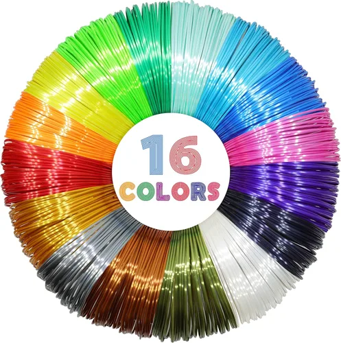 MIKA3D Paquete de muestra de filamento PLA sedoso brillante de 16 colores, cada color de 4 metros de longitud, total 64m de material de relleno de