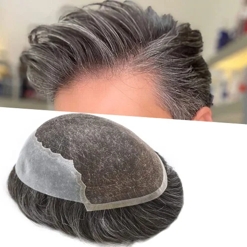 Vista 187 de Toupee - Sistemas de reemplazo de cabello para hombre, encaje frontal suizo, nudo blanqueado, pieza de cabello humano natural
