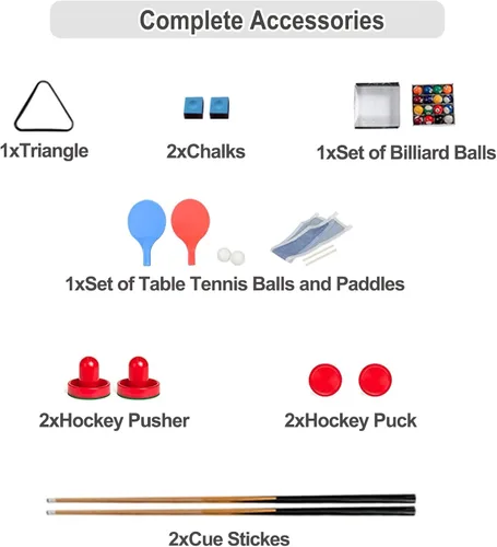 Vista 6 de Mesa de juego múltiple 3 en 1, mesa de juego combinada de 55 pulgadas con mesa de billar, ping pong, hockey de aire para arcade, bares, fiesta