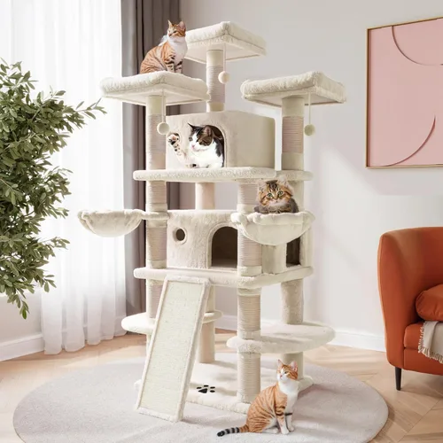 SHA CERLIN Árbol para gatos de 68 pulgadas, de varios niveles, torre grande para gatitos grandes/torre para gatos con condominio/acogedoras perchas