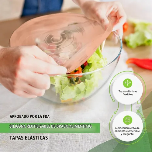 Vista 4 de Tapas elásticas de silicona reutilizables para almacenamiento de alimentos en el refrigerador, fundas elásticas resistentes al calor, tazas, latas