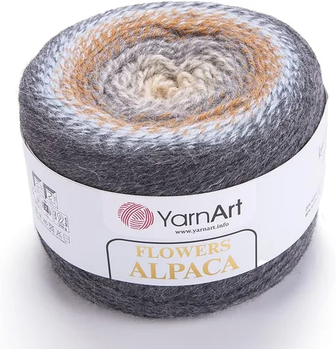 Vista 7 de Yarn Art YarnArt Flowers Alpaca 20% alpaca, 80% acrílico, peso 8.82 onzas, longitud 1028 yardas, hilo de invierno multicolor de ganchillo arco iris