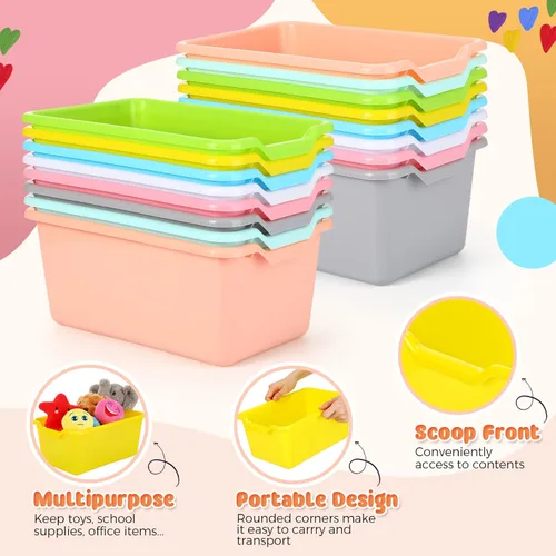 Vista 3 de Dandat 16 Piezas Cubos de Plástico para Libros para Aula Biblioteca Frente Curvado Apilables Contenedores de Almacenamiento de Juguetes para Escuela