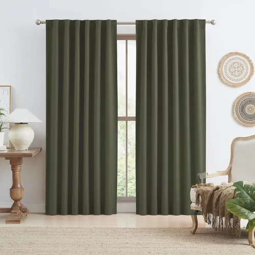 Vista 32 de KEQIAOSUOCAI - Cortinas opacas naturales de 108 pulgadas de largo, cortinas modernas con pestaña trasera, paneles plisados para sistema de cortina