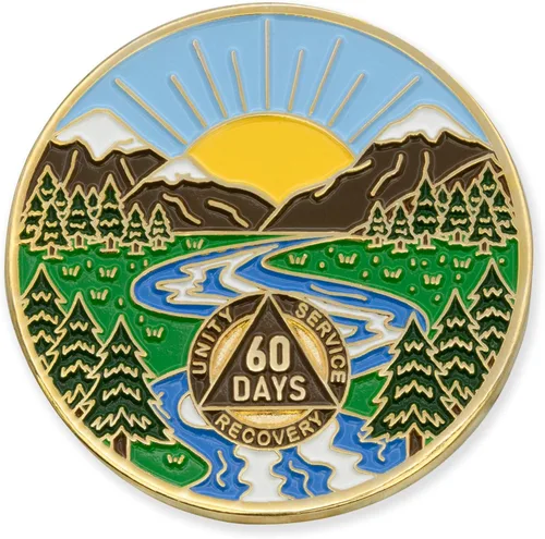 Vista 7 de Moneda AA de 1 año – Medallón de recuperación de ondas estrelladas de Sobriety Mint – azul/blanco/dorado