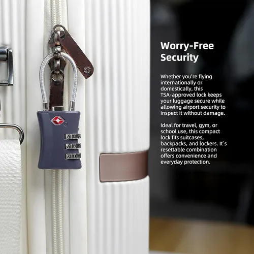Vista 6 de TSA Locks for Luggage, Small Combination Padlock with Cable, Luggage Locks TSA Approved for International Travel Essentials, Suitcase, Backpack