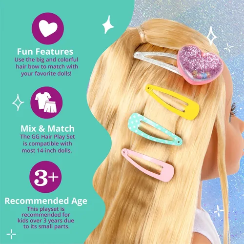 Vista 6 de Glitter Girls Accesorios para muñecas de 14 pulgadas – Set de juego de pelo – Accesorios de peinado – Juguetes, ropa y accesorios para niñas de 3