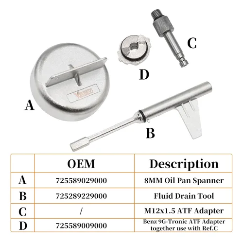 Vista 2 de Herramienta de llenado de aceite de transmisión de metal, compatible con fluido de transmisión ATF de 9 velocidades 9G-Tronic 725.0 de Mercedes