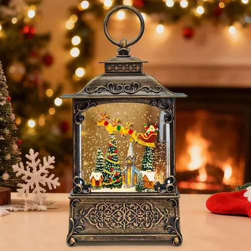 Vista 19 de Linternas de Globos de Nieve de Navidad, Papá Noel y Tren, Decoraciones Navideñas para Interiores, Globos de Nieve Musicales Iluminados