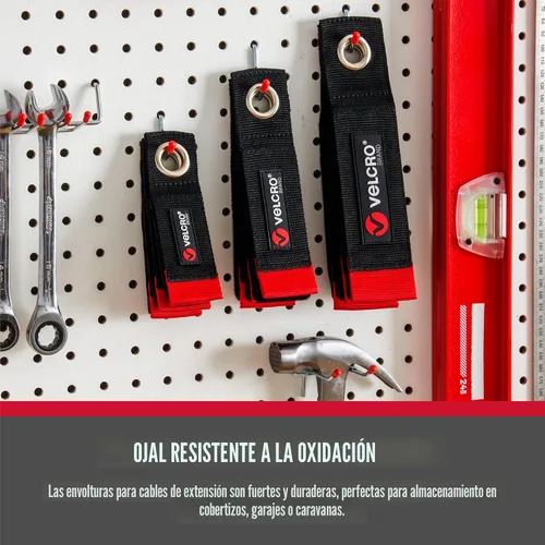 Vista 5 de VELCRO Brand Soporte organizador de cables de extensión. Correas resistentes para organización y almacenamiento de garaje. Ojales resistentes a