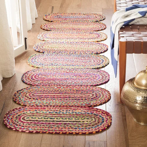 Vista 8 de SAFAVIEH Cape Cod Collection CAP208L - Alfombra de pasillo trenzada hecha a mano de yute y algodón de 2 pies 3 pulgadas x 8 pies, color azul