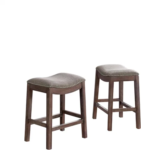 Vista 51 de Williston Taburete de altura de mostrador, asiento de sillín sin respaldo de 26 pulgadas de alto con tapicería similar al lino, marco de madera