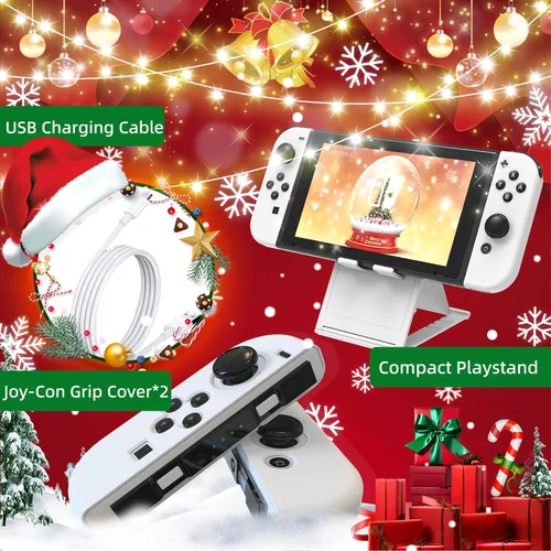 Vista 7 de Switch OLED Accessories Bundle 25 in 1 for Nintendo Switch OLED, Gift Kit with LED Display Cover, Carrying Case, Dockable Protective Case etc, Cool