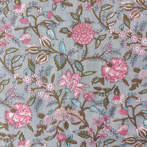 Vista 21 de AVKA Studio Tela de impresión en bloque a mano por yarda - PRECORTADA 1 yarda 42 pulgadas de ancho - Material 100% algodón - Patrón floral azul